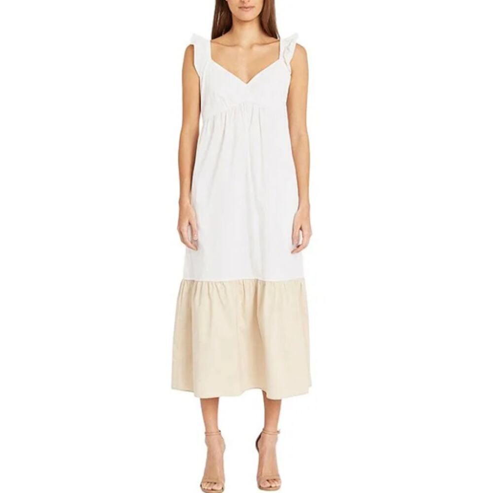 *Donna Morgan*Size 0 Color Block Short Ruffle Sleeve Tiered Waistless Midi Dress